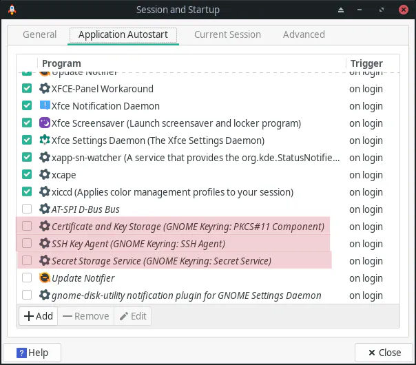 XFCE disable GNOME services in autostart