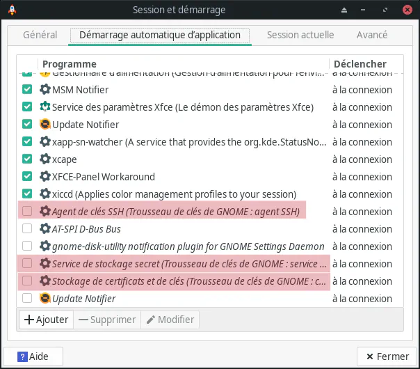 Désactiver les services GNOME dans XFCE
