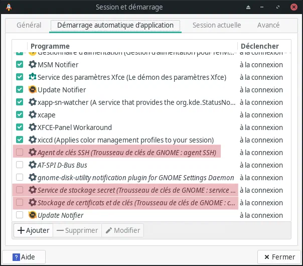 Désactiver les services GNOME dans XFCE